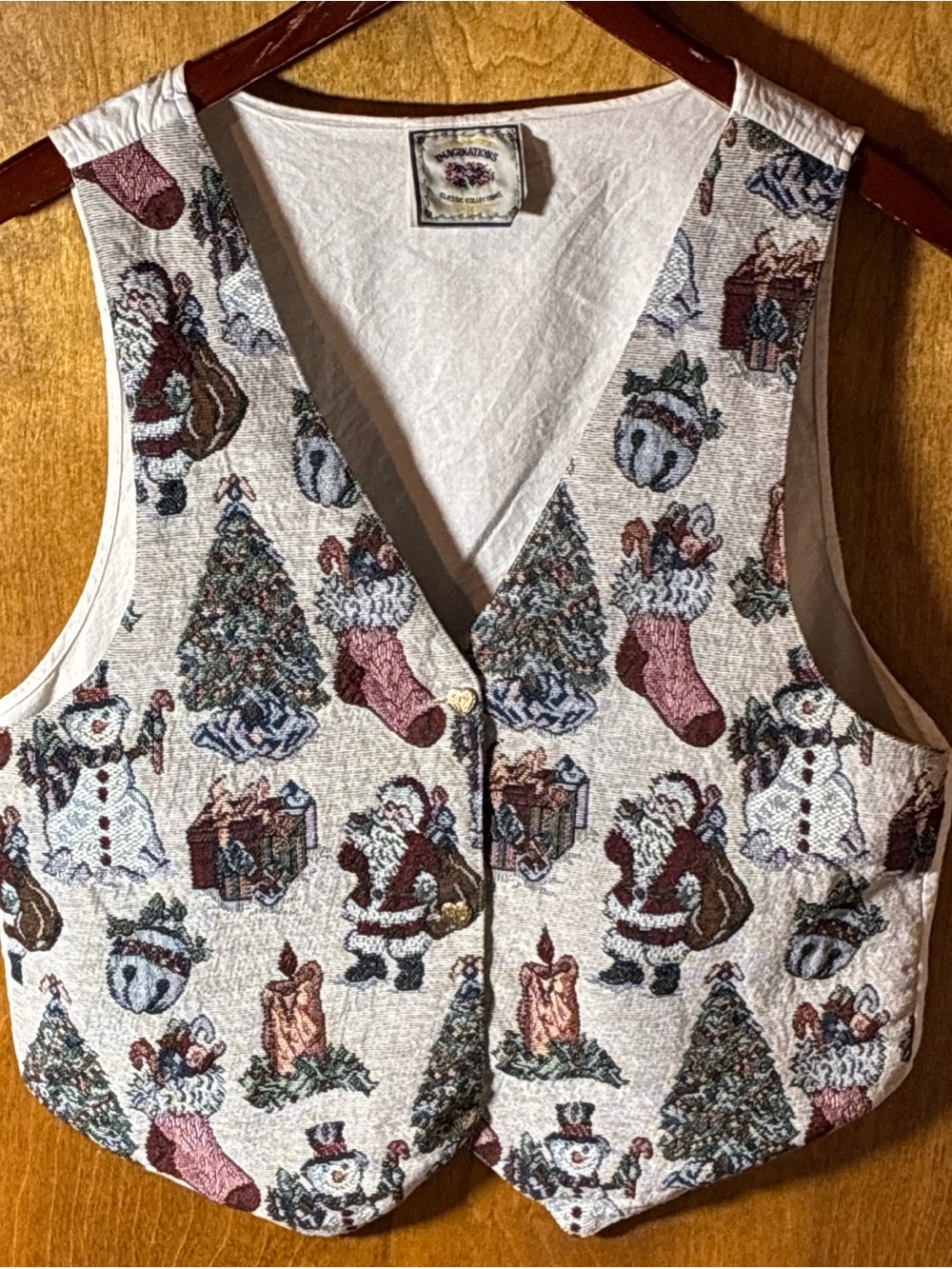 Vintage Imaginations Holiday Tapestry Vest Sz Sm Santa Snowmen See description